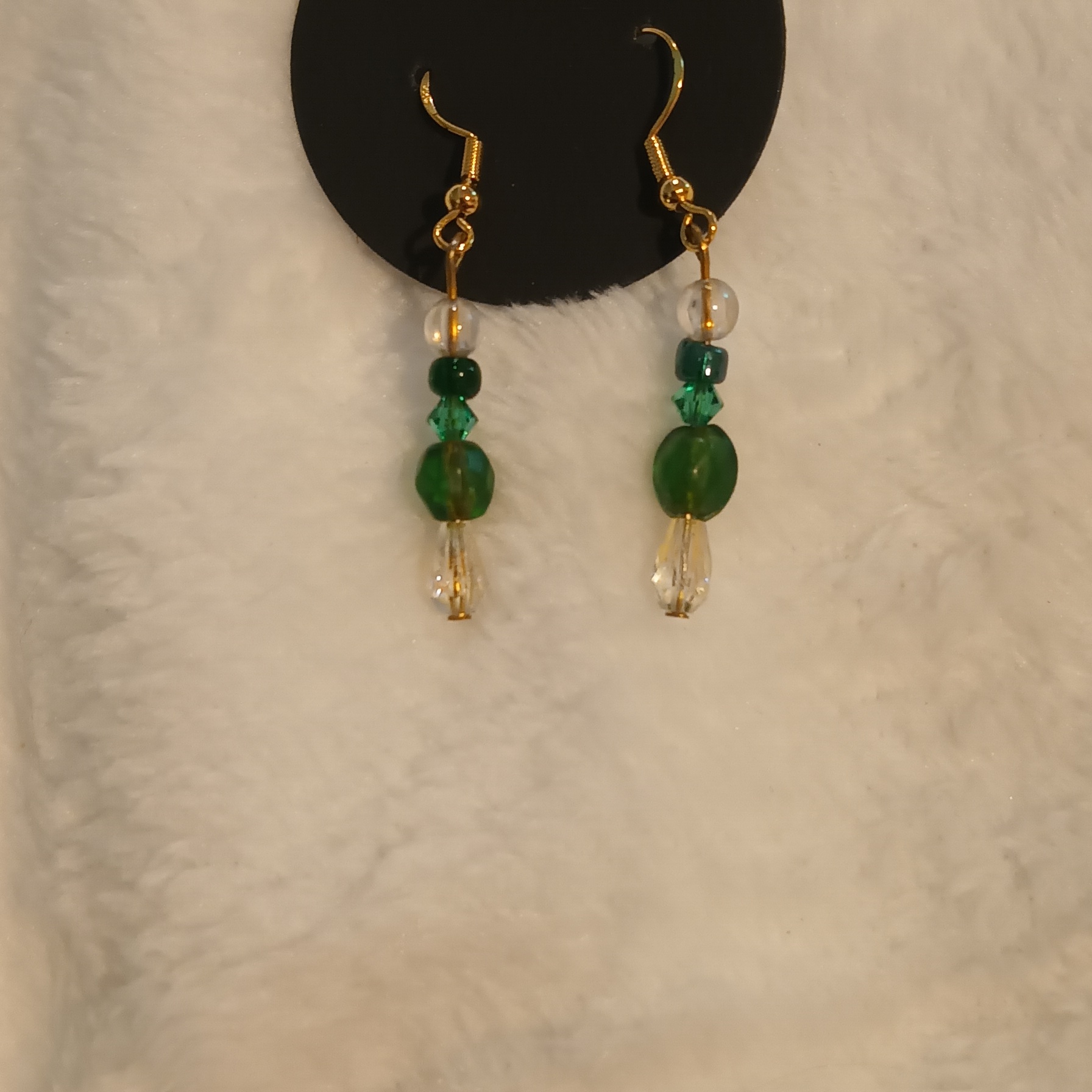 Elegant Green And Gold Dangle Earrings